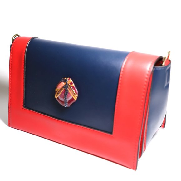 Leather Shoulder bag Genuine NEW Red and Blue Leather by Patricia Adelson - Picture 4 of 6